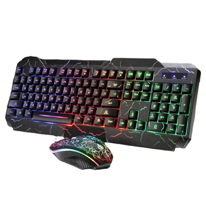 Combo de teclado y ratón gaming con cable para ordenador de sobremesa, teclado retroiluminado con luz LED y sensación mecánica