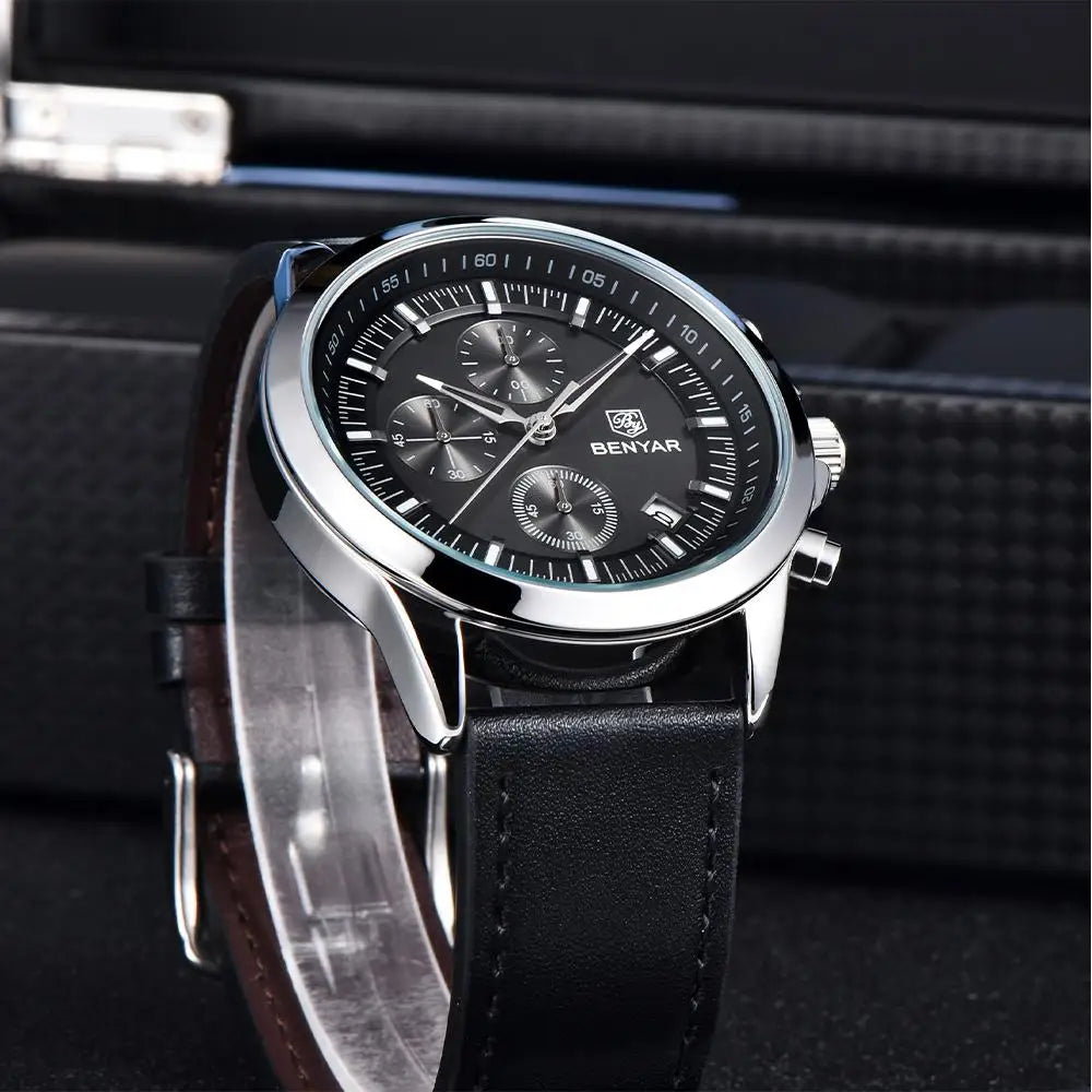BENYAR 2024 New 40MM Men's Quartz Watch 50M Waterproof Automatic Diving Watch Luxury Fashion Men's Stainless Steel Watch