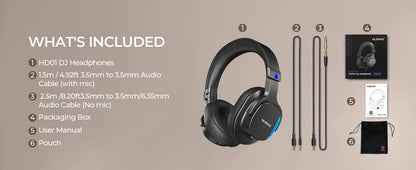 Casque studio NUBWO HD01 filaire haute résolution, circum-auriculaire, avec adaptateur 1/4 pouce vers 3,5 mm, léger, fermé, pour DJ.