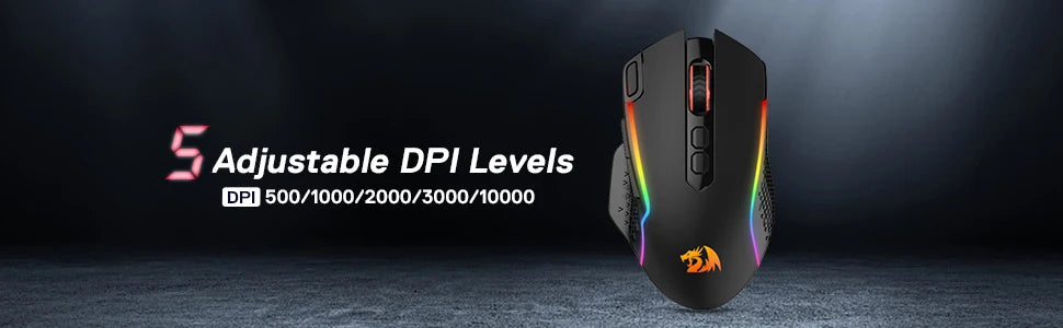 Redragon M810 Pro Wireless Gaming Mouse, 10000 DPI Wired Gamer Mouse with Rapid Fire Key, 8 Macro Buttons, Black/White Mouse