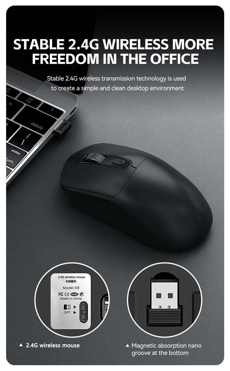 Mouse de gaming wireless Warvank X8, 500 mAh, reîncărcabil TYPE-C, mouse de birou potrivit pentru laptopuri și computere desktop