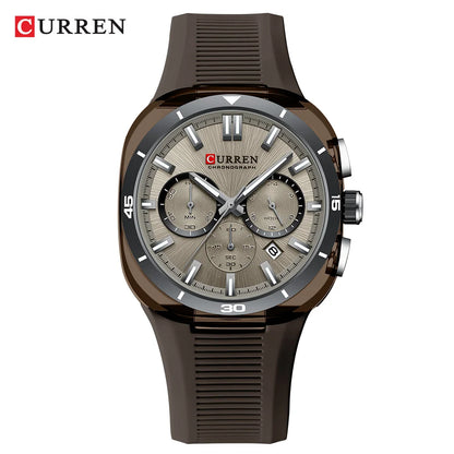 Reloj para hombre CURREN: nuevo modelo de lujo con mecanismo de cuarzo, correa de silicona, estilo deportivo, multifunción, resistente al agua, luminiscente, con indicador de fecha y cronómetro.