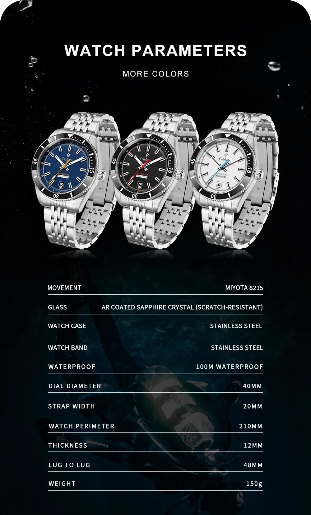 NEW 2025 CADISEN Mens Watches Mechanical Wristwatch For Men Automatic Watch Men Japan 8215 Ceramic Bezel 10Bar Waterproof Clock
