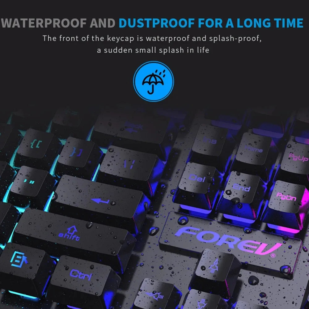 Teclado Gaming com Fio de 104 Teclas com Sensação Mecânica para Portátil e PC, Ergonómico, Retroiluminado RGB, 61 Teclas, Switches Cyan e Keycaps