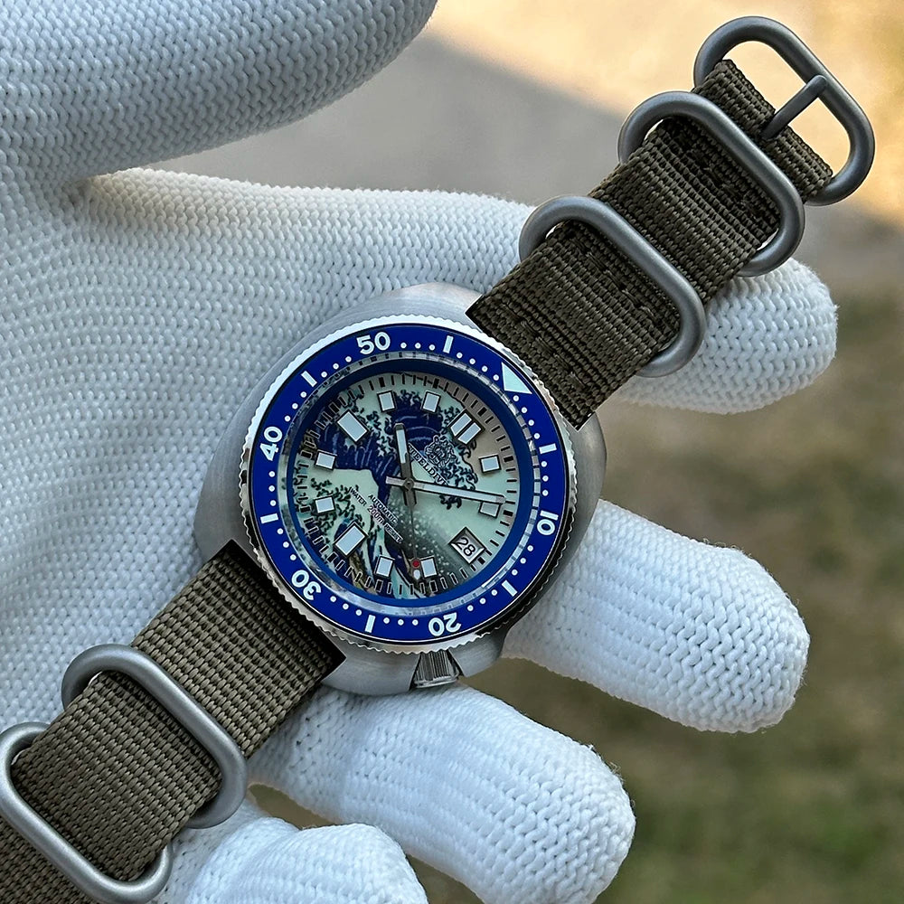 STEELDIVE SD1970J Kanagawa Turtle Full Luminous Dial Ceramic Bezel NH35 AutomaticSTEELDIVE Offical Store Mens Dive Watch