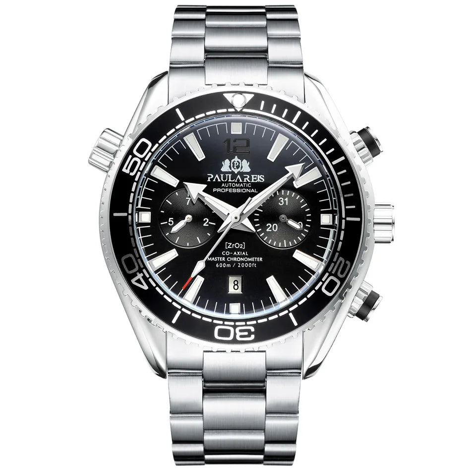 PAULAREIS P Brand Luxury Automatic Watch Men Fashion Calendar Waterproof Luminous Watch Stainless Steel Mechanical Watches Mens