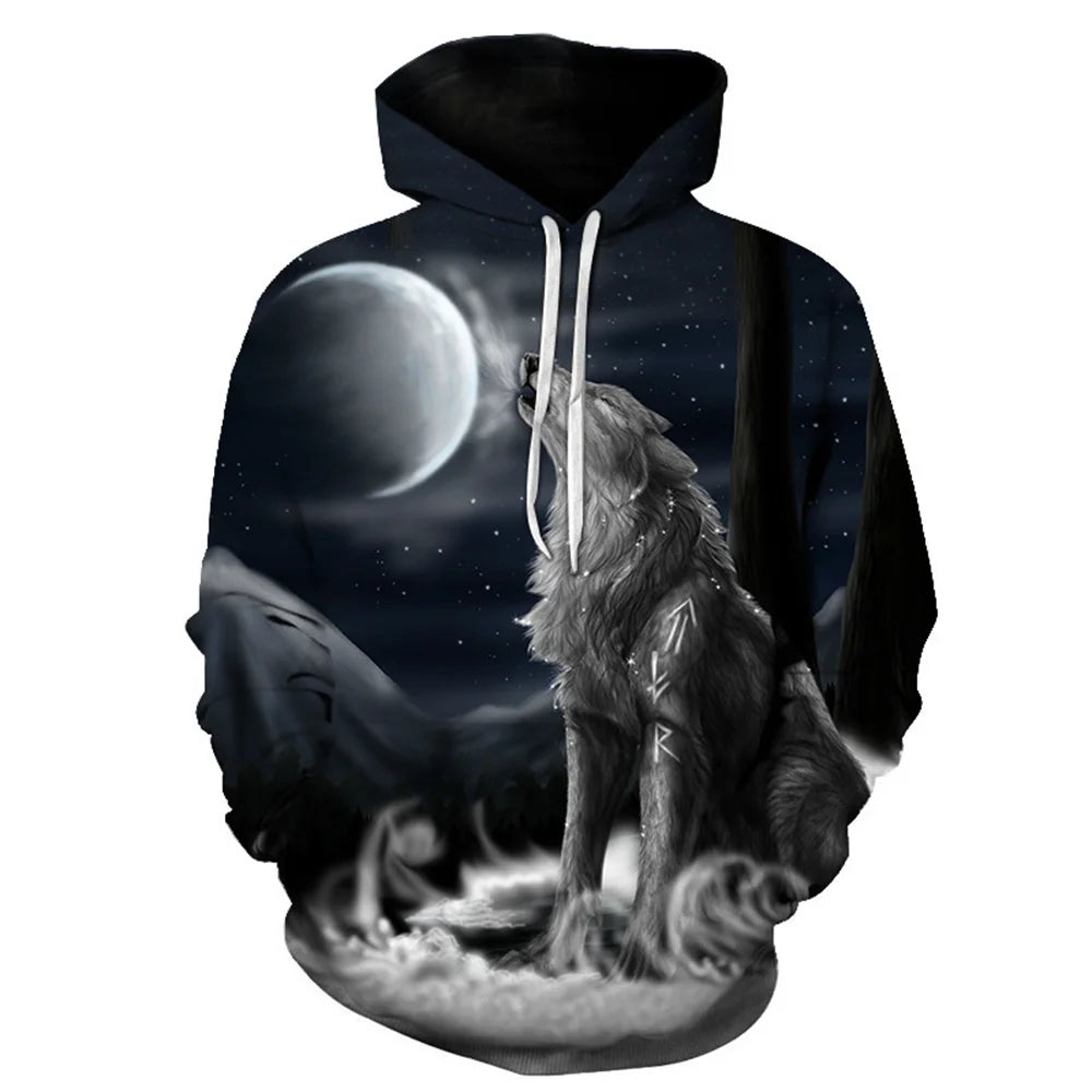 Europäischer und amerikanischer Bestseller: 3D-bedruckter Wolf-Hoodie, modischer langärmliger Pullover, cooler Animal-Sweatshirt mit Persönlichkeit