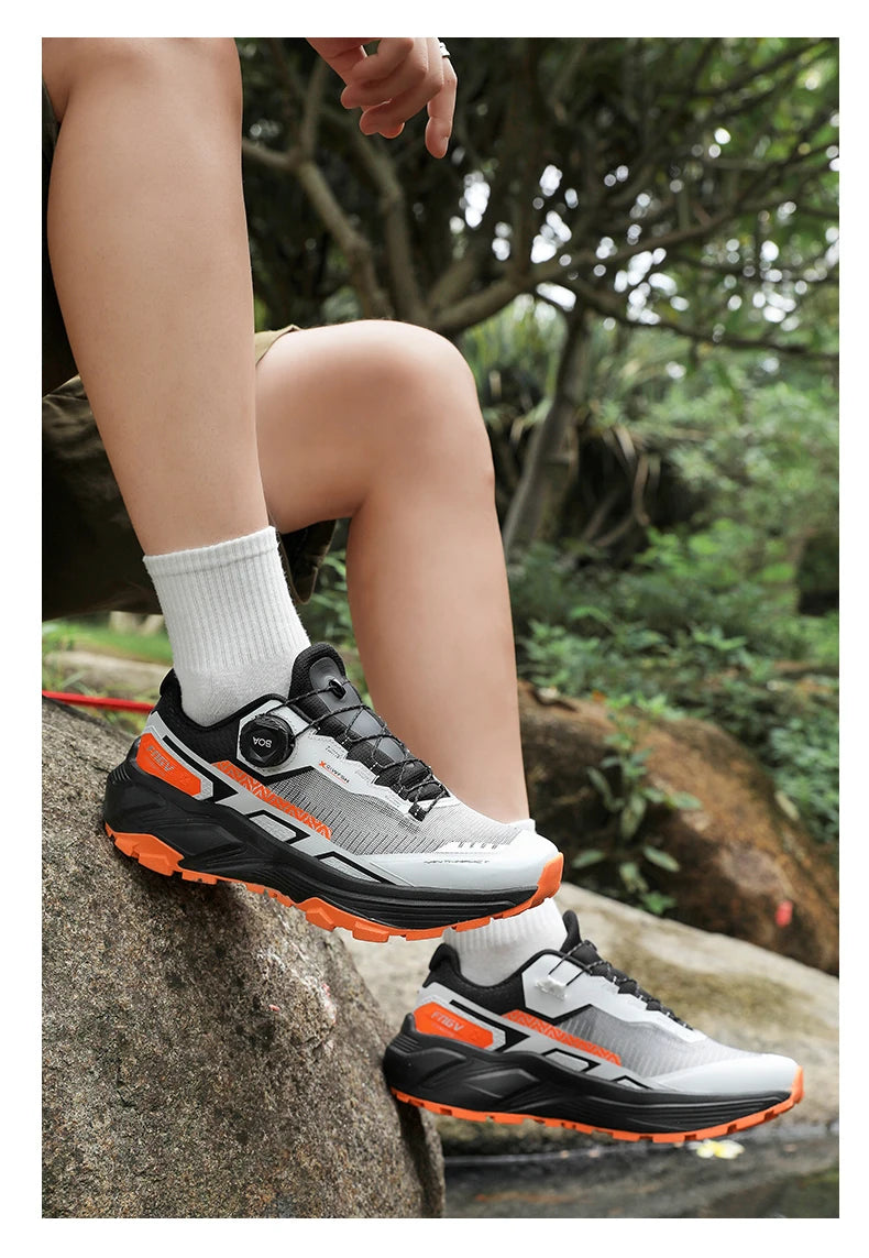 Sapatilhas de corrida para homem primavera e verão — calçado outdoor para caminhada, sapatilhas de trail resistentes ao desgaste com fecho BOA, respiráveis, estilo desportivo e casual