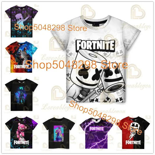 Sarjakuvamainen Fortnite New Summer -lasten T-paita, 3D-painettu, pojille ja tytöille, streetwear-tyyliin, aikuisille ja lapsille, hauska T-paita, O-pääntie, yläosat