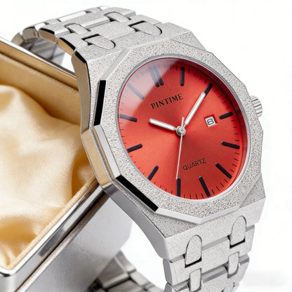 PINTIME 3185 Unisex Quartz Watch  Purple Dial, Glitter Textured Case, Date Display & 3 Bar Water Resistant