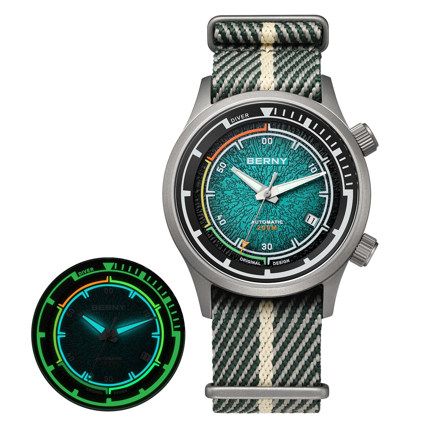 BERNY Titanium Diver Watches for Men 20ATM Super Luminous Automatic Mechanical Men's Dive Watch Sapphire Swim Diving Wristwatch