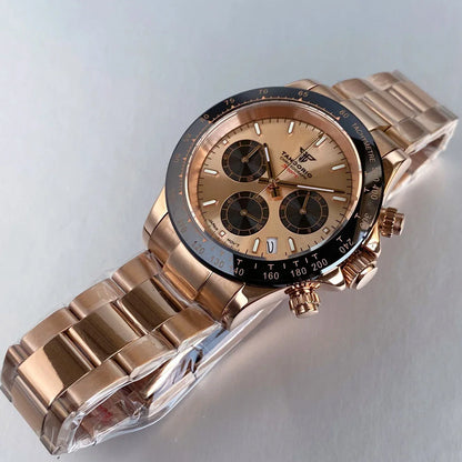 Reloj de lujo para hombre VK63 con movimiento de cuarzo, cronógrafo de negocios, 39mm, acero/oro rosa, fecha, esfera luminosa y cronógrafo completo