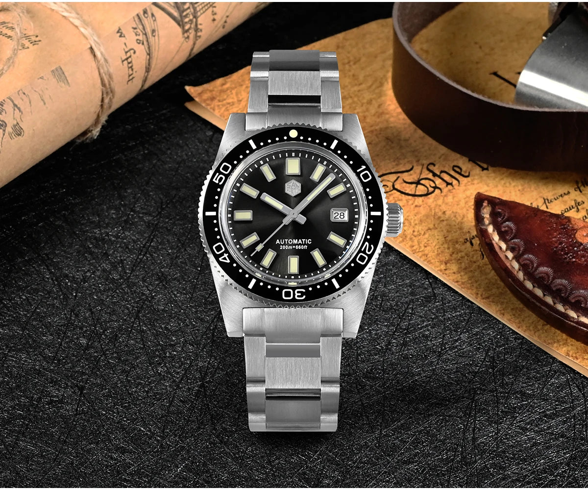 San Martin New 62mas 37mm Diver Mens Watch Classic Luxury Sapphire PT5000 SW200 Automatic Mechanical Watches Date 20Bar Luminous