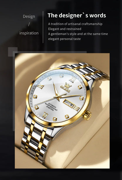 OLEVS 9946 Brand Original Man Watch Dual Calendar Diamond Scale Luxury Automatic Mechanical Watch for Men Business Wristwatches