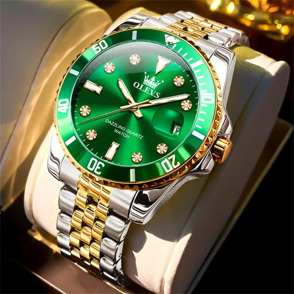 Orologio da uomo OLEVS – Orologio di lusso, stile professionale, impermeabile, con datario, lancette luminescenti, cassa in acciaio inossidabile e quadrante blu – Orologio al quarzo
