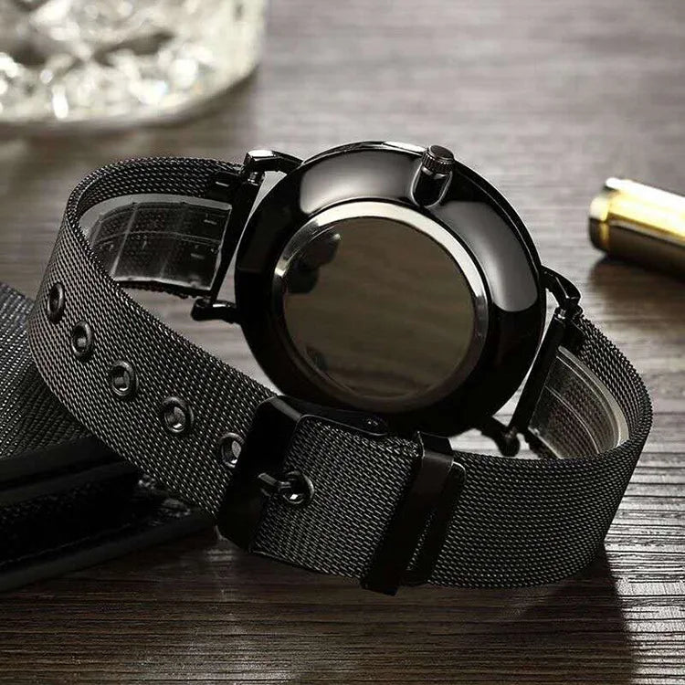 Fashion Mens Business Black Watches Luxury Stainless Steel Ultra Thin Mesh Belt Quartz Men Wrist Watch Casual Classic Male Watch