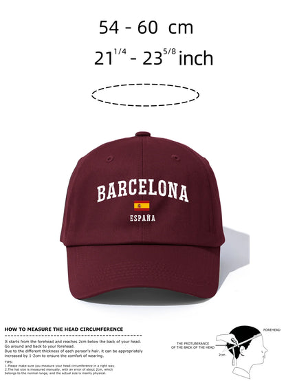 1pc BARCELONA Print Baseball Cap for Adults,Minimalist Retro Style Casual Soft Adjustable Dad Hat,Perfect As Gift