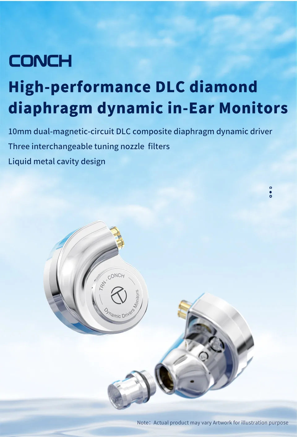 Monitores In-Ear TRN Conch Lucky Bag – Auriculares HiFi com Fio, Dinâmicos de Diamante DLC, com Filtros de Bocal de Afinação para Xiaomi