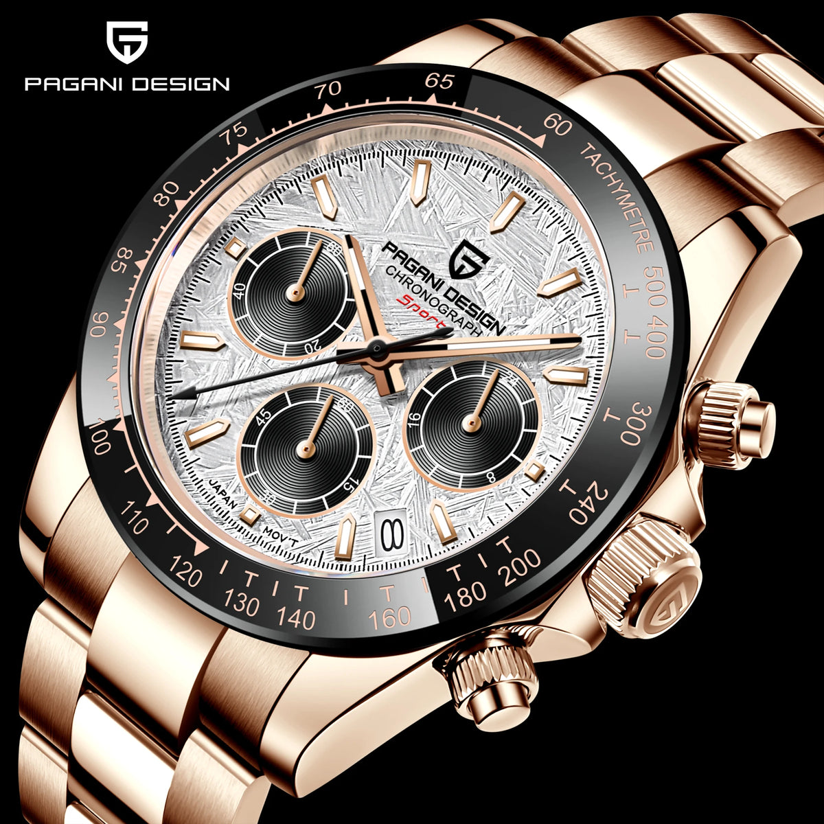 PAGANI DESIGN – Nouvelle montre pour homme, modèle de luxe à quartz en or rose, chronographe sportif étanche jusqu'à 100 m