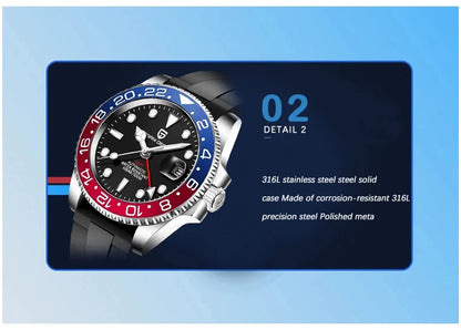 PAGANI DESIGN 40mm GMT Men's Mechanical Watches Rubber Strap Rotating Bezel 100 Waterproof Sports Wristwatch Mens Business Clock