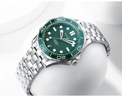 PHYLIDA New Green Dial PT5000 MIYOTA Automatic Watch DIVER 200M Sapphire Crystal Solid Bracelet WR 20Bar
