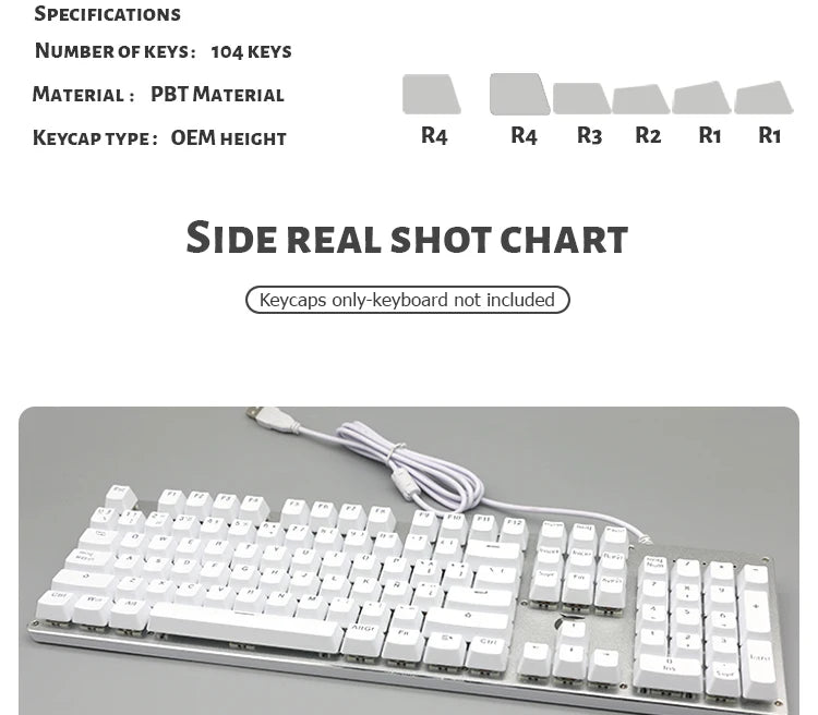 104 teclas retroiluminadas coreanas, francesas, rusas, españolas y alemanas para teclado mecánico con interruptores MX, perfil OEM, teclas ABS DIY