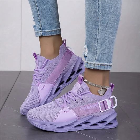 Zapatillas deportivas casual moradas de moda en oferta para mujer y hombre, calzado running con suela tipo blade, talla grande 48, ligeras y transpirables, zapatillas deportivas de malla para hombre