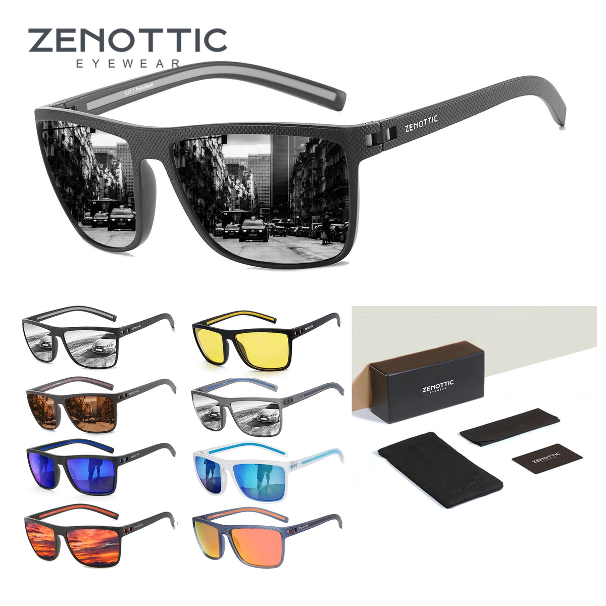 ZENOTTIC Polarized Sunglasses for Men Lightweight TR90 Frame UV400 Protection Square Sun Glasses