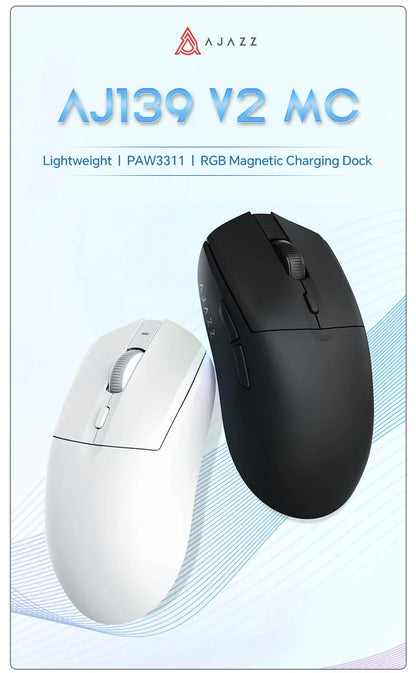 Ratón gaming inalámbrico AJAZZ AJ139 V2 MC/AJ139 PRO con sensor PAW3311/PAW3395, 12000DPI/26000DPI, 500mAh, Bluetooth, para PC