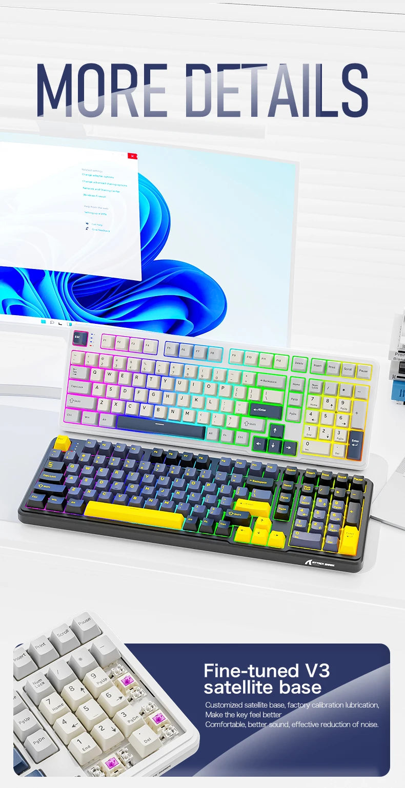 X98 Attack Shark Gaming Keyboard Wireless with Numeric Keypad, 102 Keys Hot-Swap RGB PBT Keycaps, 4000mAh Battery, Support PC/Laptop