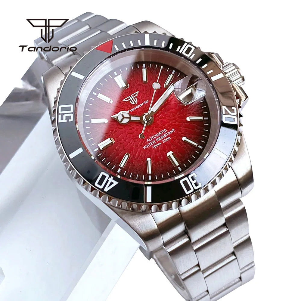 Tandorio 40mm Automatic Watch  NH35 / Miyota 8215 Movement, Sapphire Crystal, Textured Dial, Date & Stainless Steel Bracelet