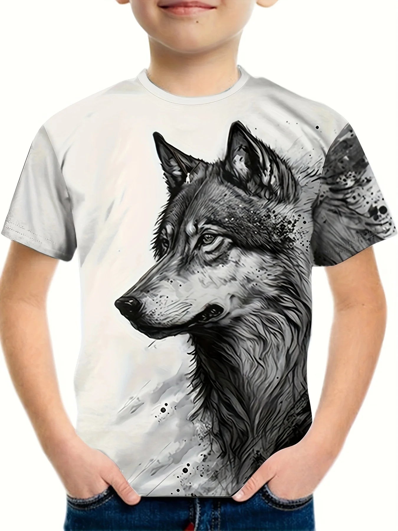 Children's Clothing Boys Tshirt Short Sleeve Cool 3D Wolf Print Kids Summer Clothes Stylish Streetwear Round Neck Girl Clothes﻿