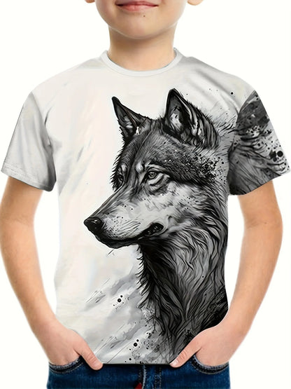 Children's Clothing Boys Tshirt Short Sleeve Cool 3D Wolf Print Kids Summer Clothes Stylish Streetwear Round Neck Girl Clothes﻿