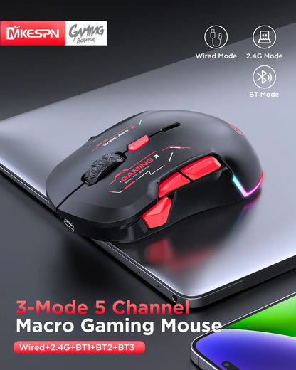 MKESPN W12 10-Tasten-Makro-Gaming-Maus, beidhändig, kabellos, Bluetooth, Mehrkanal, Tri-Mode, großes RGB, ergonomisch, beidhändig