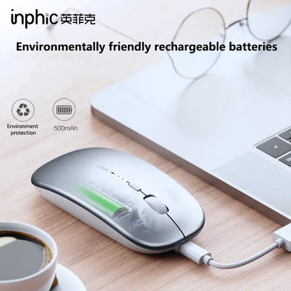 Inphic M1P langaton hiljainen toimistohiiri, erittäin ohut ja kannettava, USB-liitäntä, akun varaustason näyttö, TYPE-C-lataus