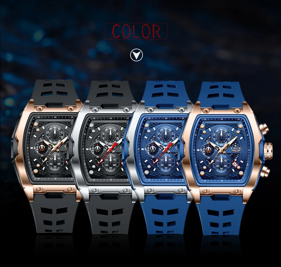 LIGE Outdoor Casual Quartz Man Watch Fashion Silicone Strap Waterproof Simple Sport Hollow Date Luminous Men's Watches Male Gift