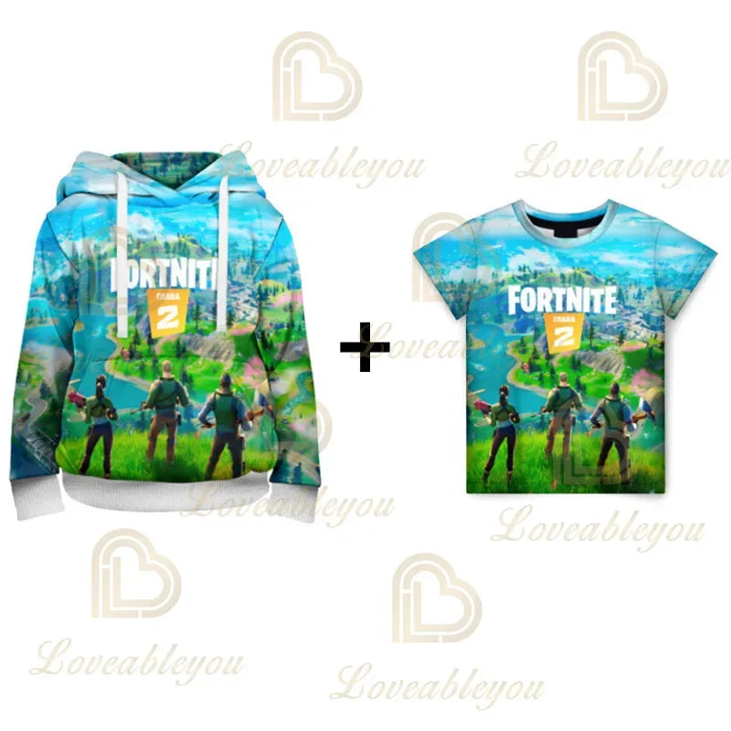 Fortnite 3D spausdintas didelių dydžių gobtuvas, marškinėliai vaikams, madingas gatvės stiliaus laisvalaikio gobtuvas-striukė