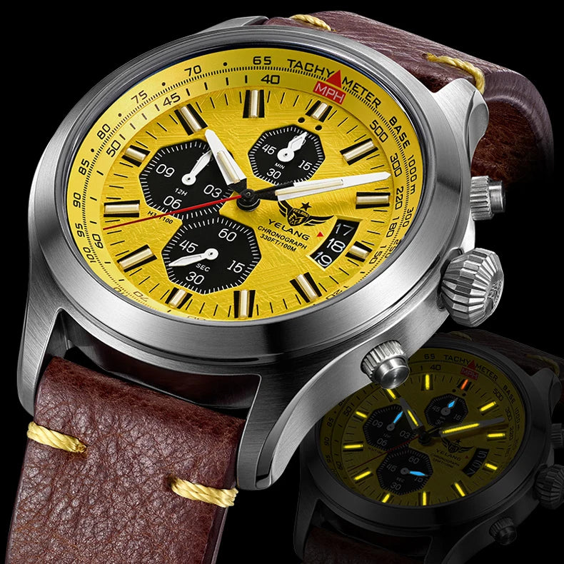Zegarek kwarcowy męski YELANG V1029S 42mm, mechanizm Japan OS10, luminescencja T100, wodoodporność 100M, sportowy styl militarny, szafir