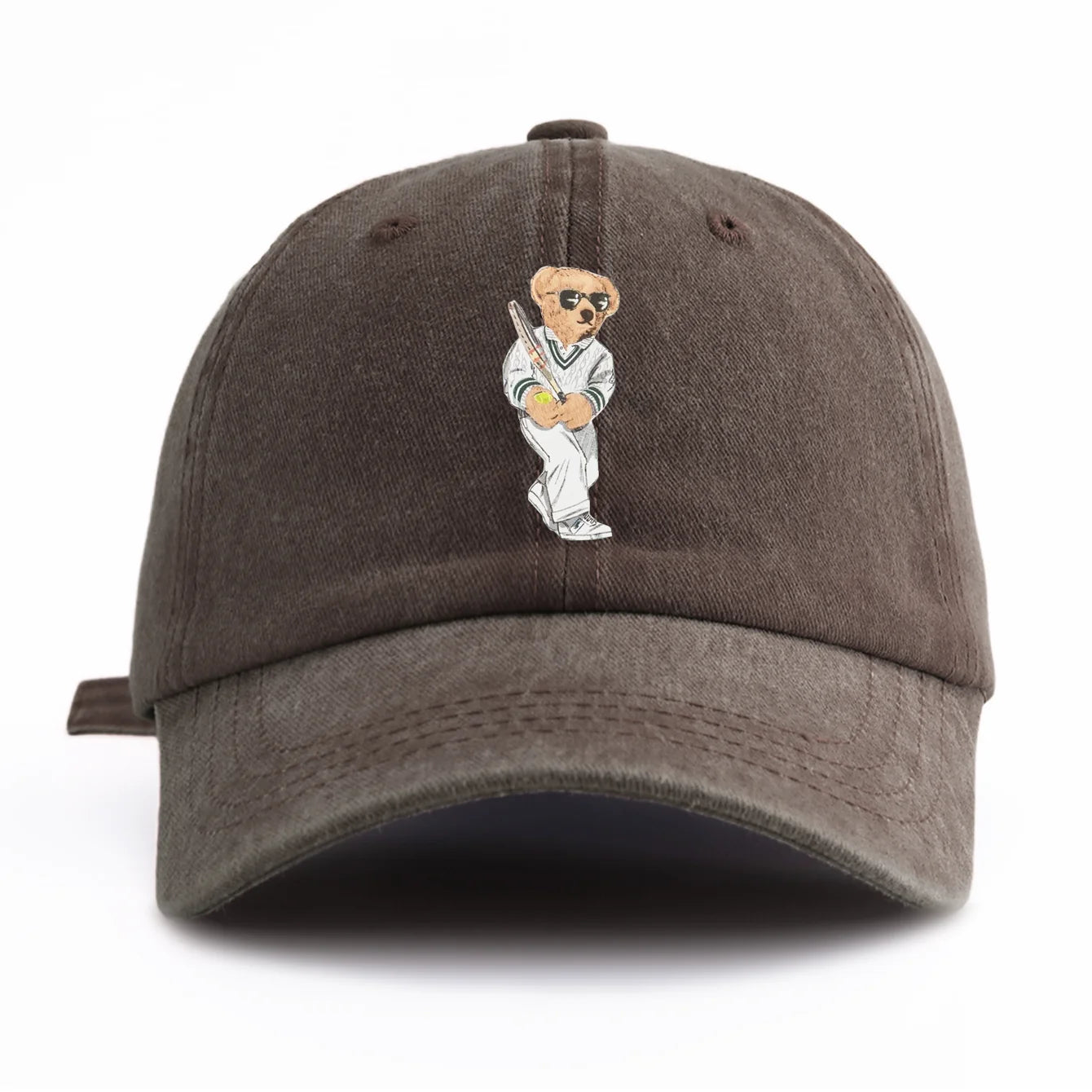 1pc Baseball Bear Print Washed Baseball Cap for Adults,  Minimalist Retro Style Casual Soft Adjustable Dad Hat, Perfect As Gift
