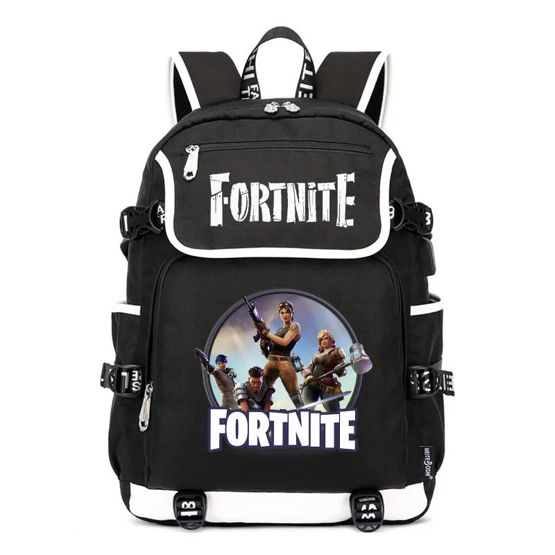 Zaino Fortnites di grande capacità, borsa casual a tracolla con porta USB, unisex, stile anime, cartella per studenti, nuovo regalo di cancelleria elegante