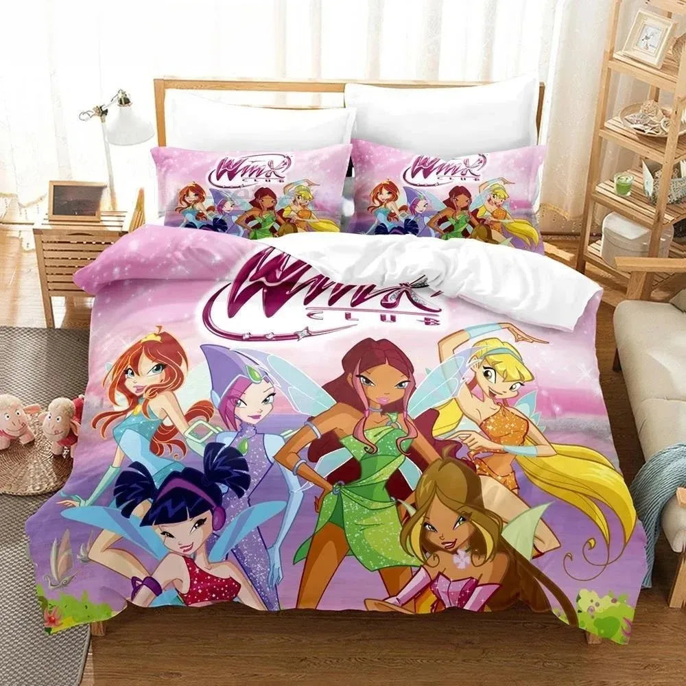 Anime W-Winx Clubs Duvet Cover Pillowcase Bedding Set Adult Boys Girls Bedroom Decoration Children Gift Single Double Large Size