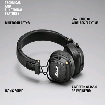 Marshall Major III Wireless Bluetooth Headphones – Deep Bass, Noise Cancelling, Foldable Over-Ear Headset with Microphone