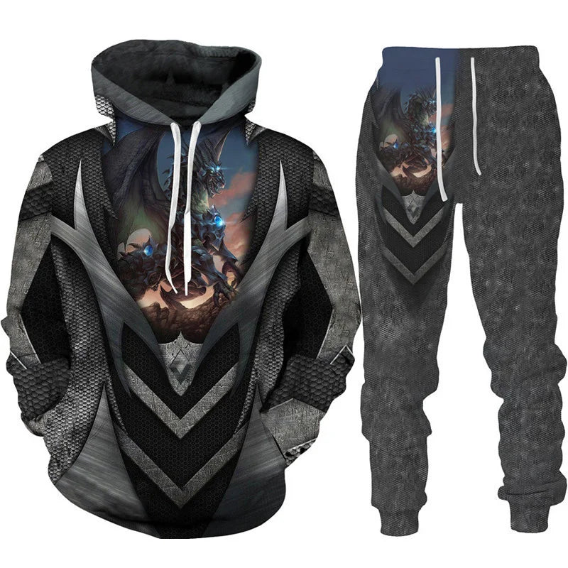 Retro Dragon Tattoo 3D Print Men Women Tracksuit Sets Casual Hoodie + Pants 2pcs Sets Oversized Sweatshirt Fashion Men Clothing
