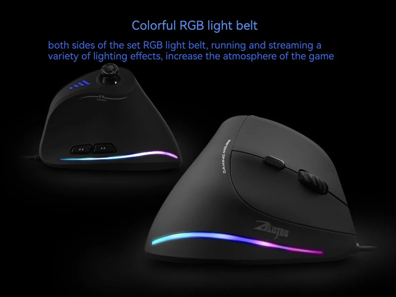 ZELOTES C-18 vertikali pelė, 11 mygtukų optinė pelė, RGB, programuojami vairasvirtės tipo valdikliai, lazerinė žaidimų pelė PC kompiuterių žaidėjams