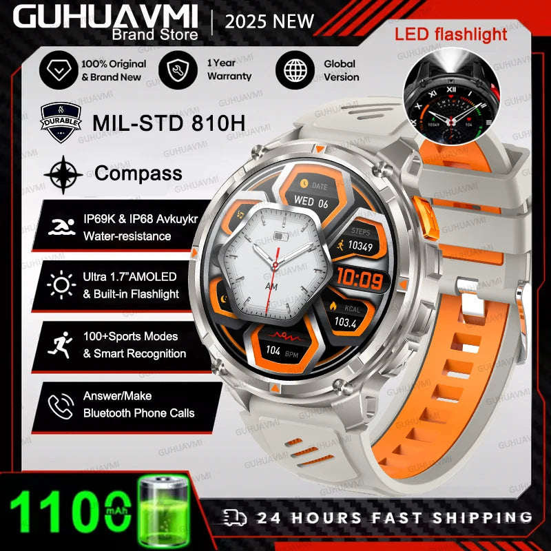 2026 T-Rex 3 Style Smartwatch for Men  1100mAh Battery, GPS, 10ATM Waterproof, Bluetooth Calling & Sports Tracker