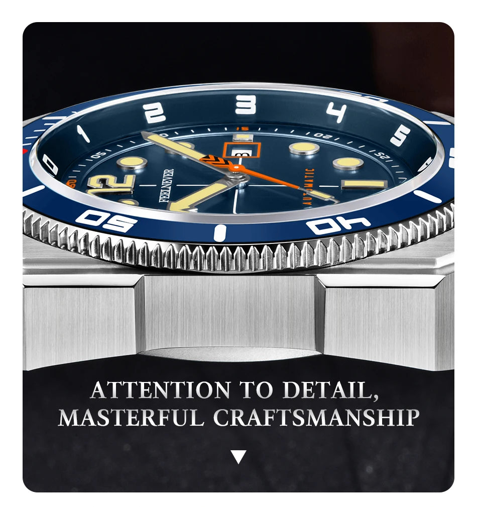 Reloj de buceo automático para hombre FeelNever 8215 con movimiento automático, superluminoso, acero 316, cristal de zafiro, reloj mecánico deportivo masculino
