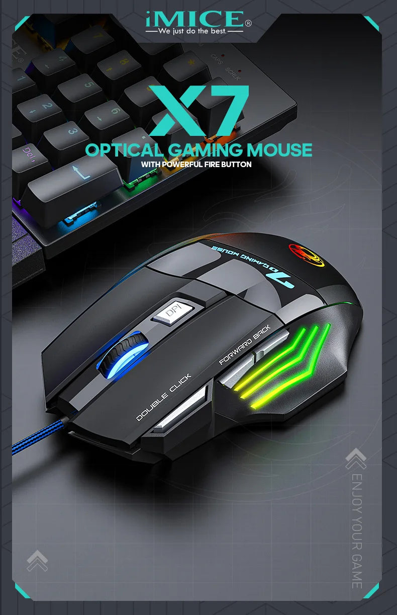 IMICE X7 Optical Gaming Mouse Adjustable DPI Ergonomic Anti-Slip Design Colorful Luminous Suitable for Desktop Computers Laptop