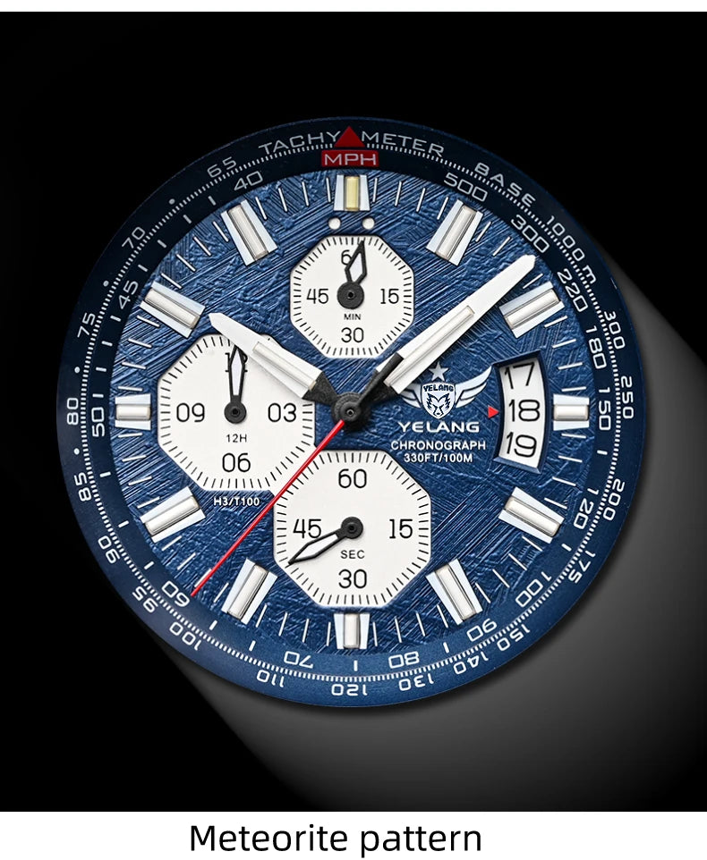 Zegarek kwarcowy męski YELANG V1029S 42mm, mechanizm Japan OS10, luminescencja T100, wodoodporność 100M, sportowy styl militarny, szafir