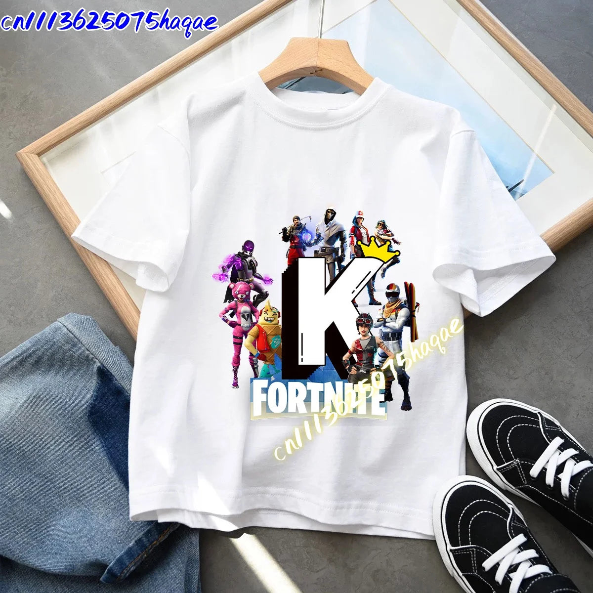 Fortnites Children T-shirts Game Cartoon Print Letter A-Z Fortress Night Tees Game Short Sleeves Tops Summer Boys Girls Clothes