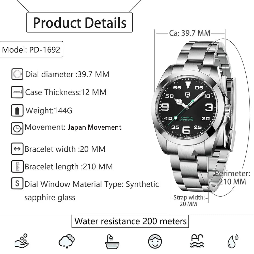 PAGANI DESIGN Top Brand Watch For Men 20bar Waterproof Mechanical Watches Classic Luxury Sapphire Glass Automatic Men Wristwatch